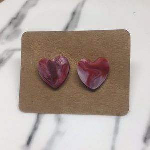 Handmade Polymer Clay Earrings Purple Heart Studs